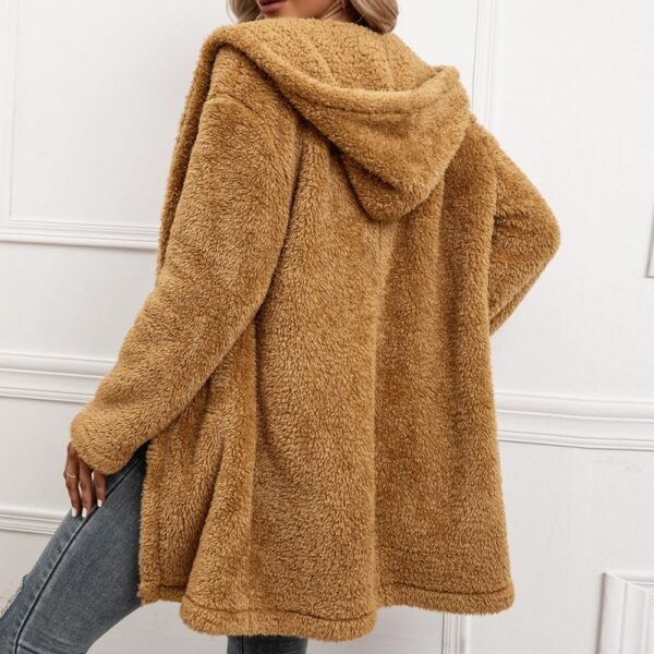 Lamb Wool Mid-length Cardigan Hooded Trench Coat - Image 5