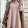 Fashion Casual Women's Solid Color Long Sleeve High Collar Loose Dress - Image 4