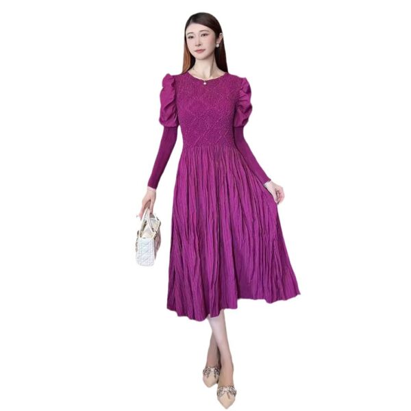 Round Neck Slimming Long Sleeve Solid Color Dress - Image 5